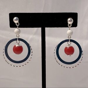 Red , White & Blue With Silver Earrings